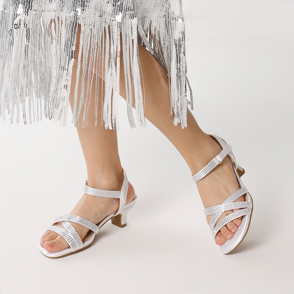 Girls Rhinestone Low Heel Sandals - WHITE - 1
